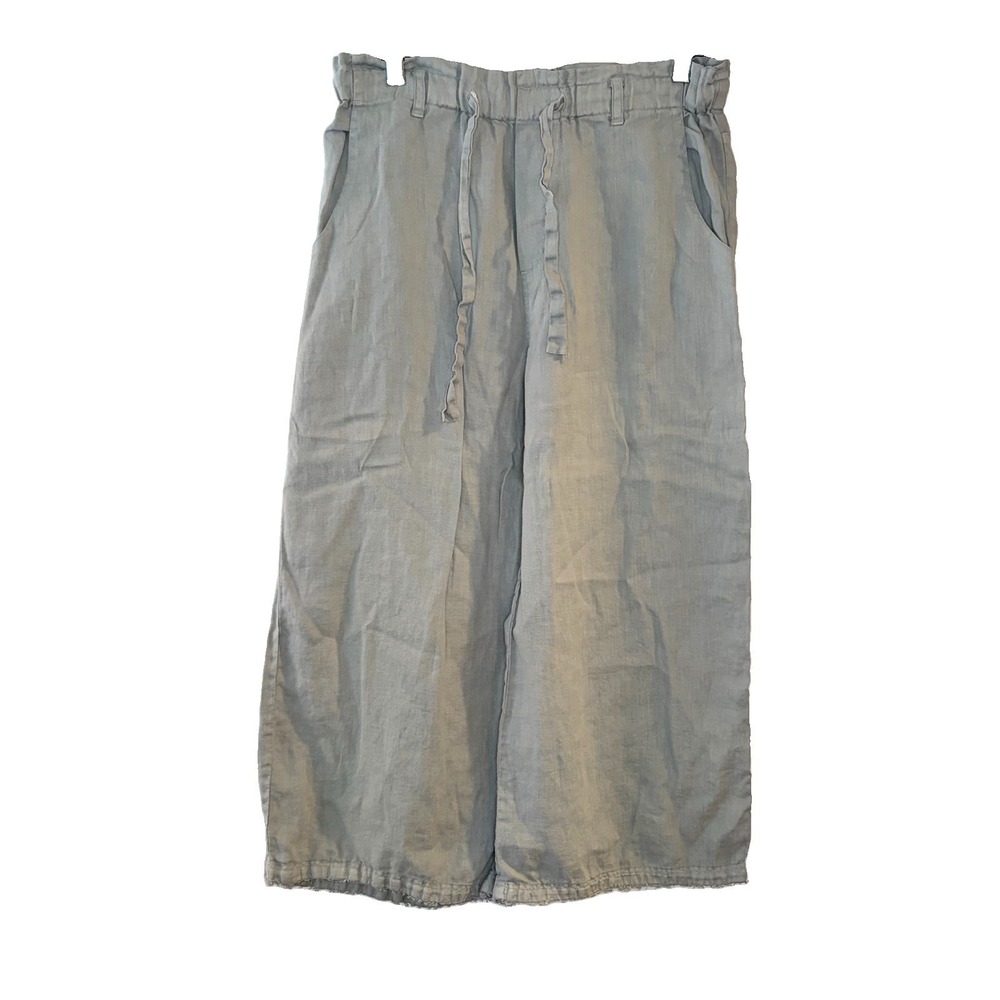 Cloth & Stone Anthropologie Sage Green 100% Linen Wide Leg Cropped Pants S
